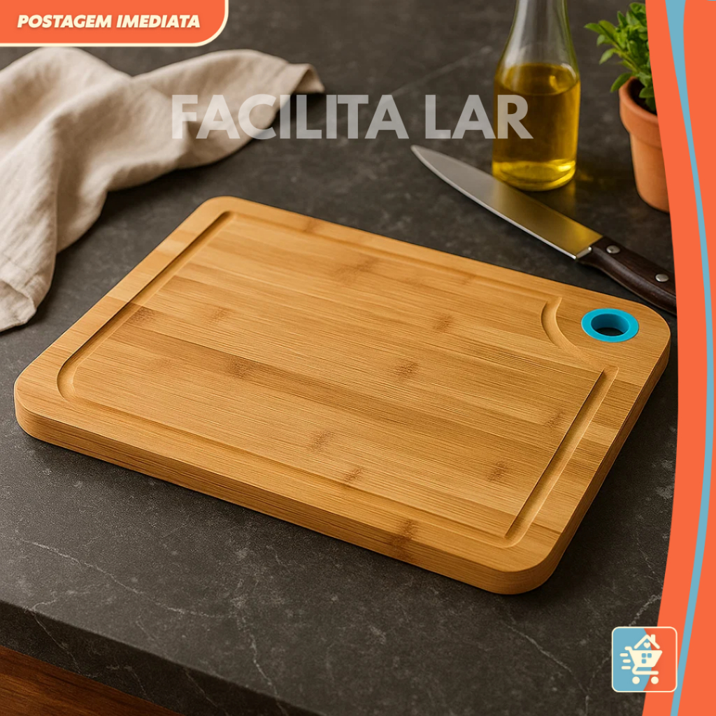 Tábua de Corte em Bambu Com Alça de Silicone 37x