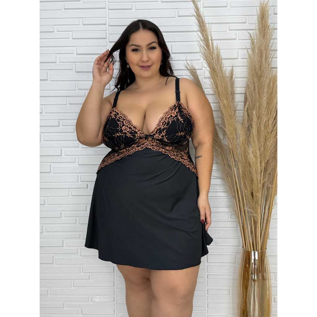 Camisola Plus Size Renda Bicolor Microfibra Tamanh