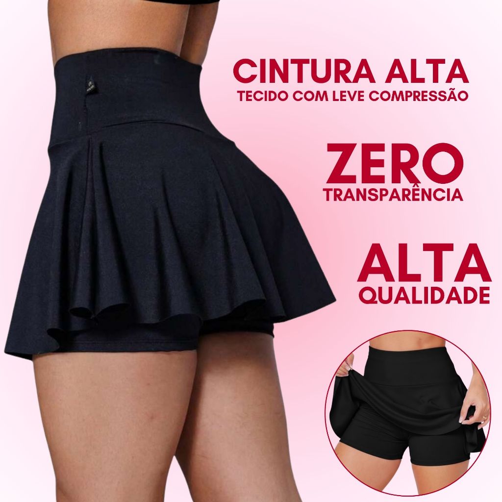 Shorts Saia Academia Fitness Cintura Alta Tapa Bum