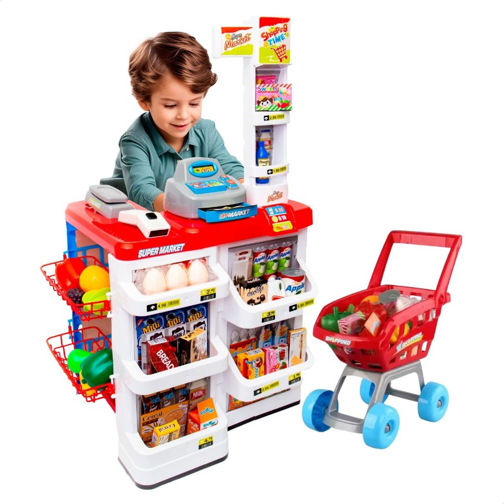 Mercadinho Infantil Caixa Registradora e Carrinho 