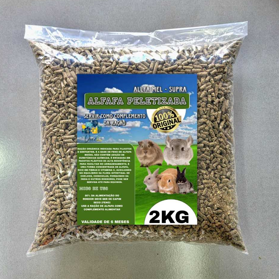 Alfafa Peletizada 2Kg Para Roedores, Coelhos, Porq