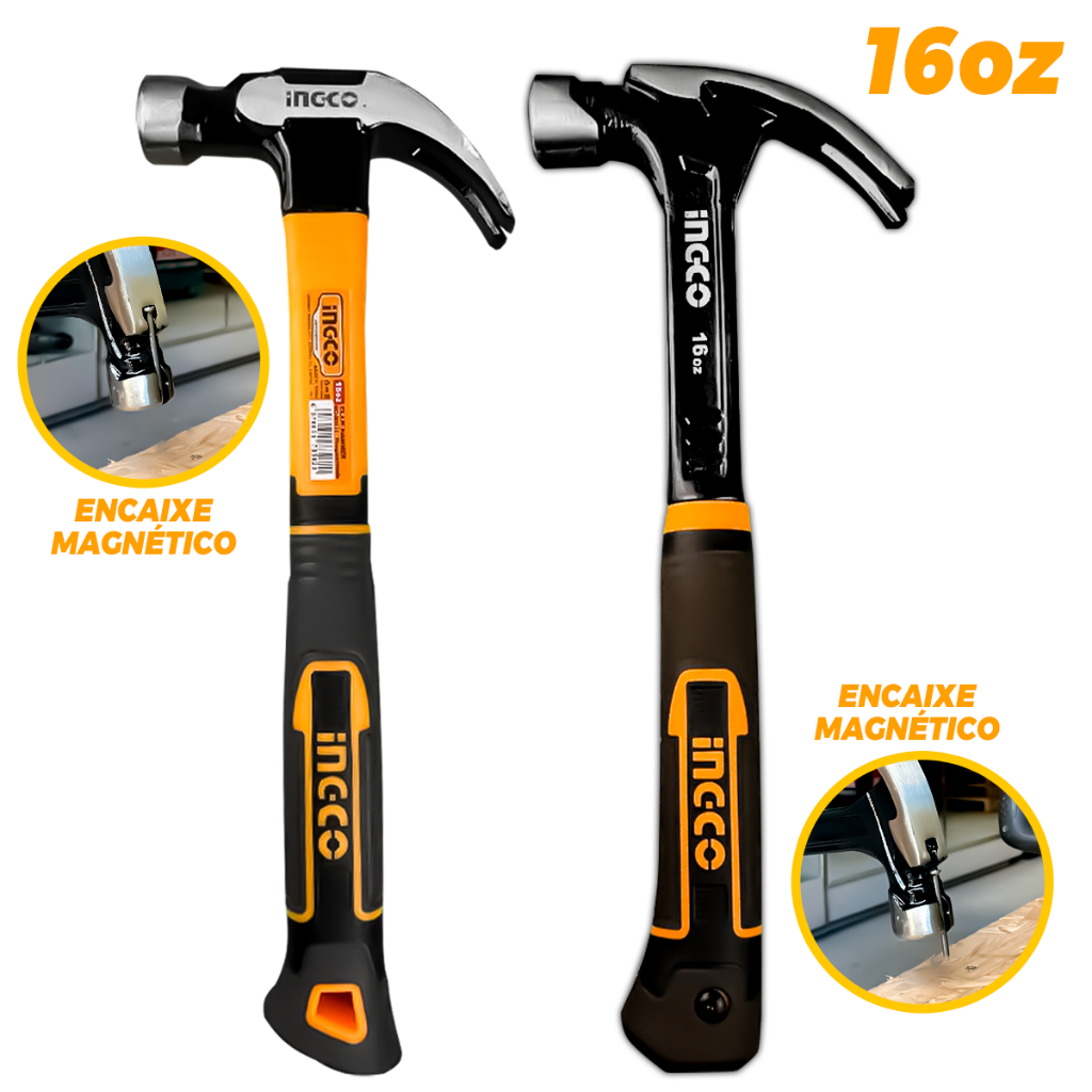 Martelo Unha Magnético 16OZ Ingco 29MM/32MM Aço 