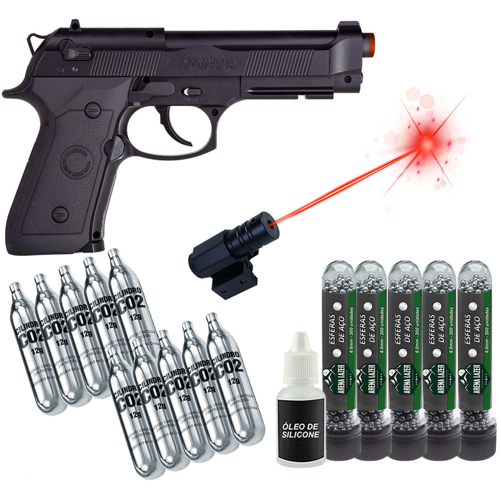 Kit Pistola de Pressão Rossi M9 6mm + CO2 12g + E