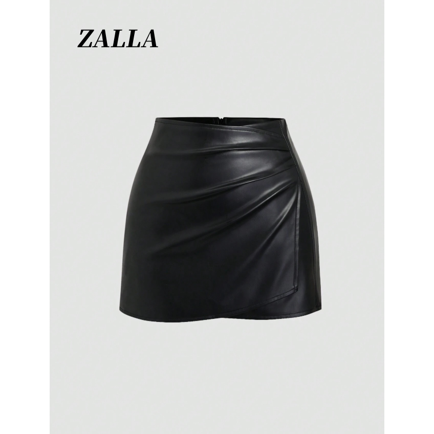 Zalla Saia Couro drapeado frontsl Moda FEMININO