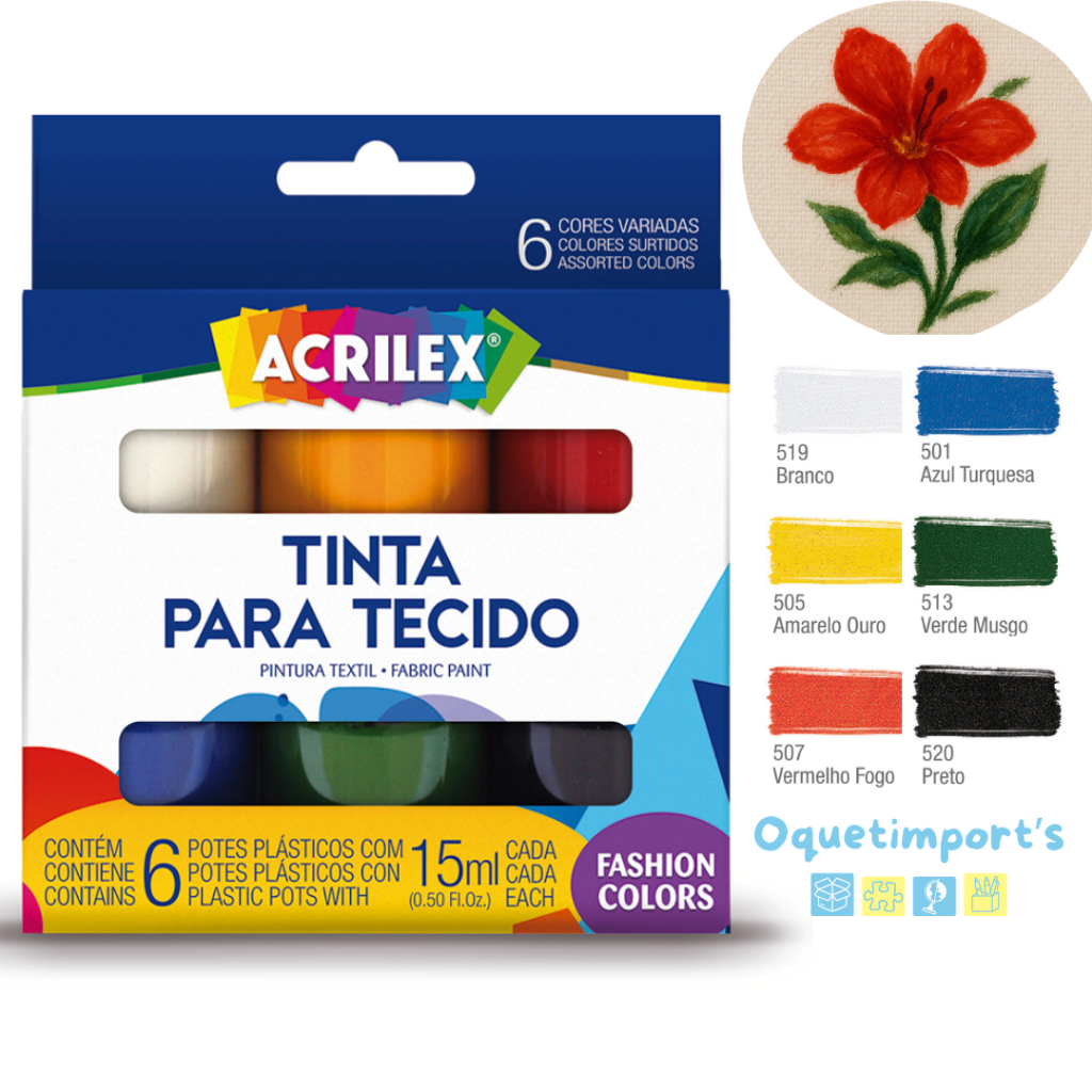 Kit Tinta Para Tecido Fashion Colors 6 Cores Pote 