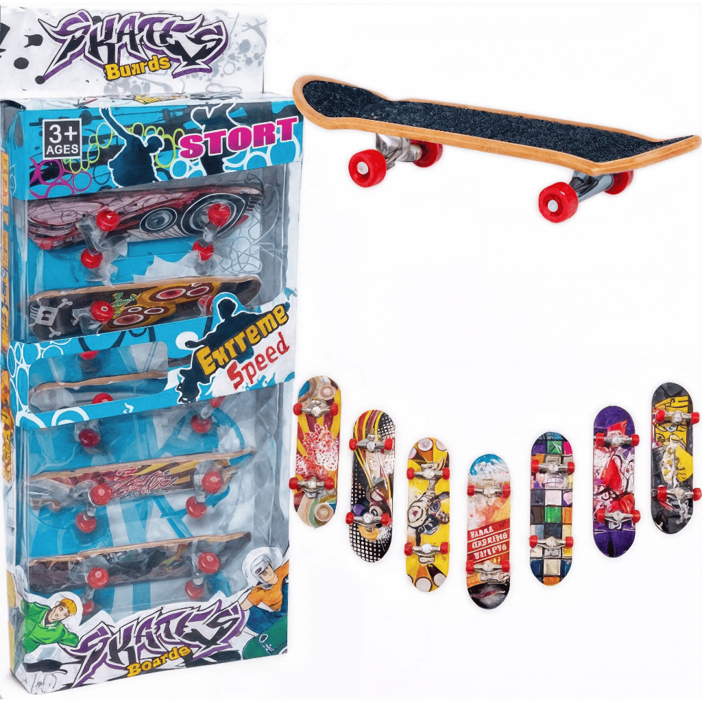 Kit 5 Skate De Dedo Com Lixa Fingerboard Truck Met