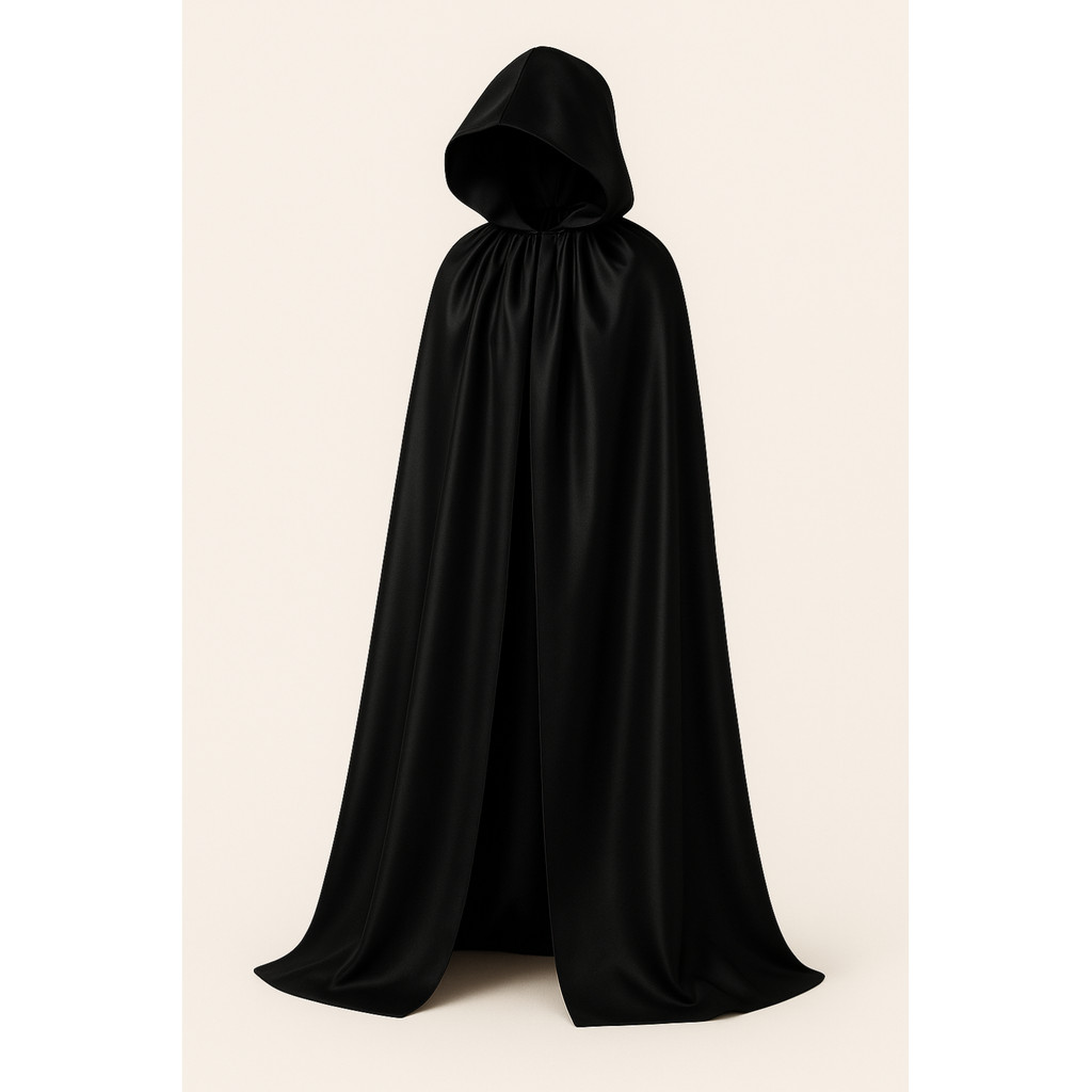 Capa Cetim Preto 1,80 m com Capuz  Fantasia Vampir