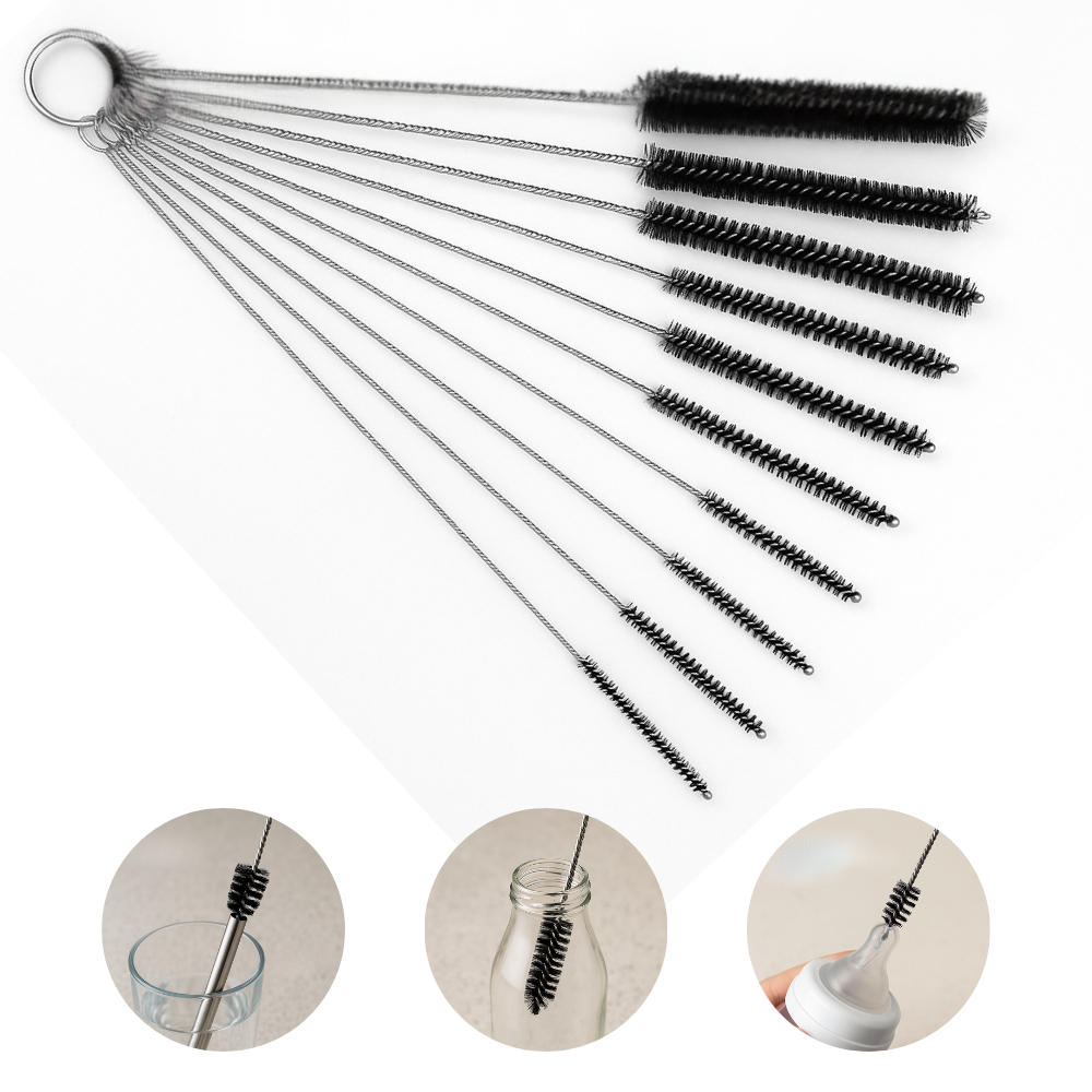 Kit 10 Escovas Nylon Limpeza Garrafas Canudos Mama
