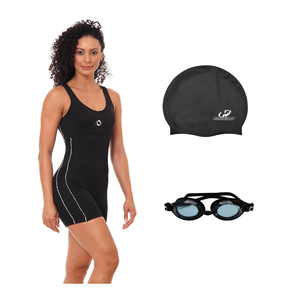 Kit Macaquinho Helanca Natação com Óculos Prote