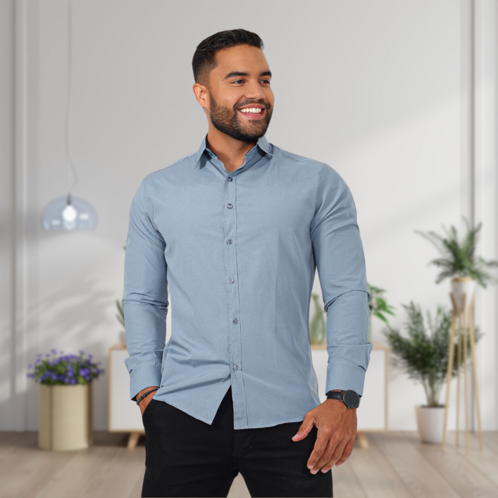 Camisa social manga longa masculina slim fit não 