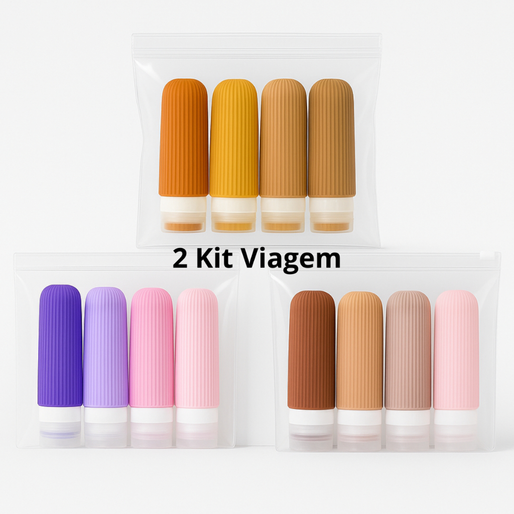 Kit Viagem Frasco Pote Silicone Shampoo Creme comp