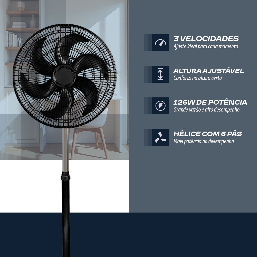 Ventilador 40Cm De Coluna Turbo Preto 127V 126W