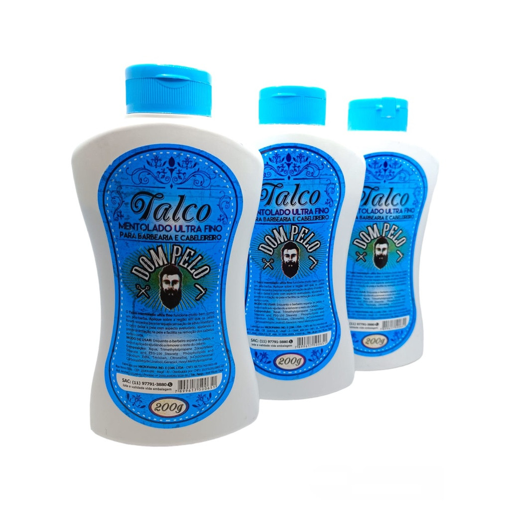 Kit 3 Talco Mentolado Dom Pelo 200g Barbeiro Profi