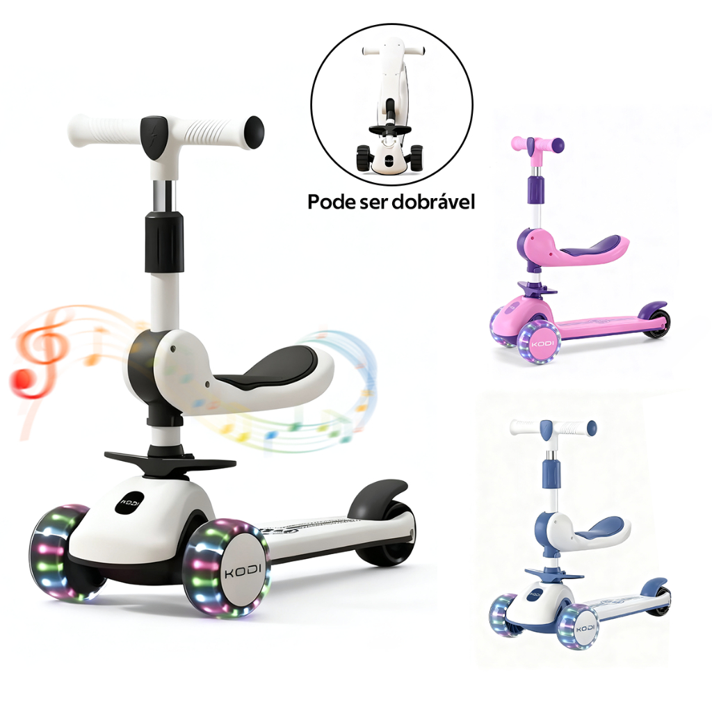 Patinete Infantil scooter dobrável com Led 3 roda