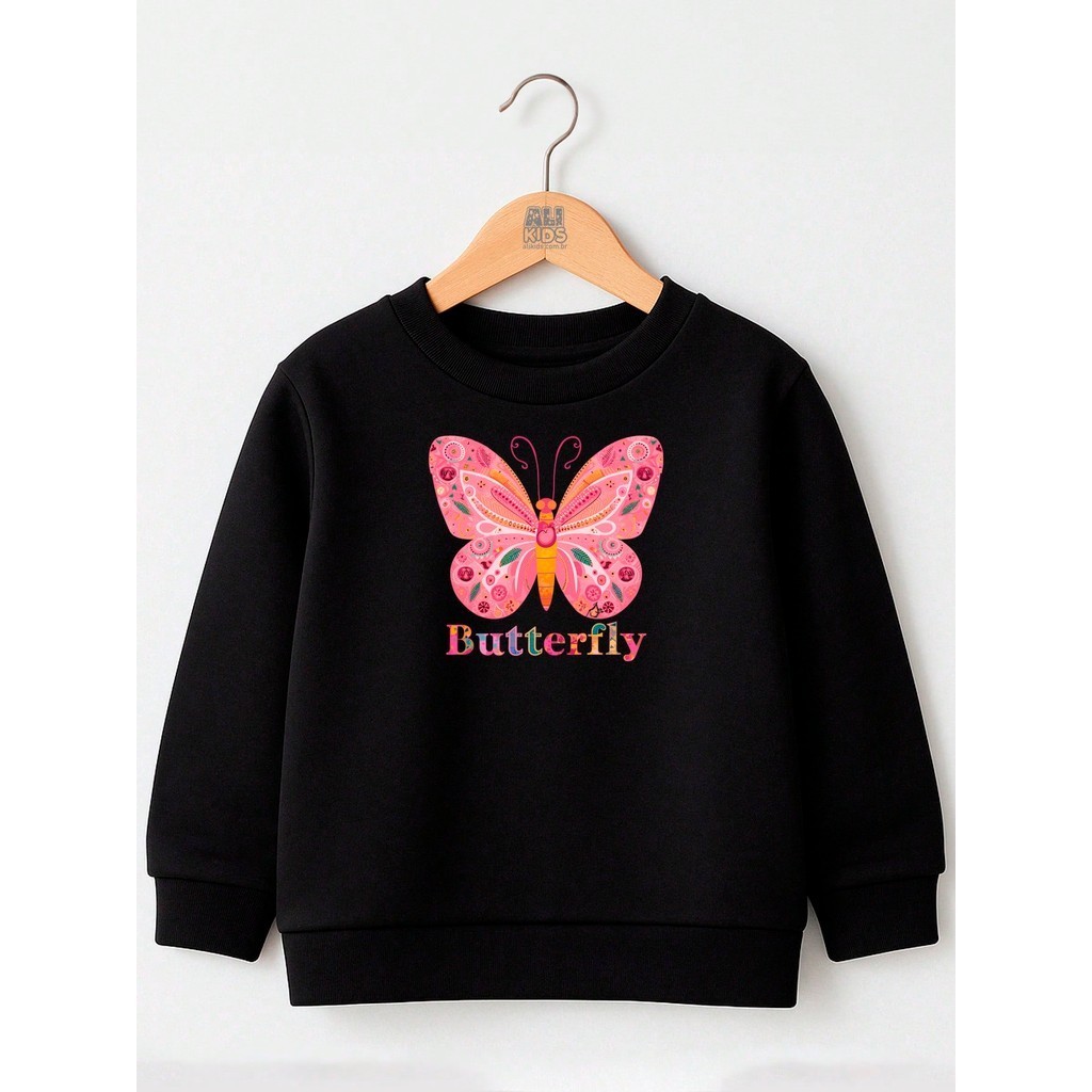 Moletom Feminino Infantil Preto  Estampado Manga L