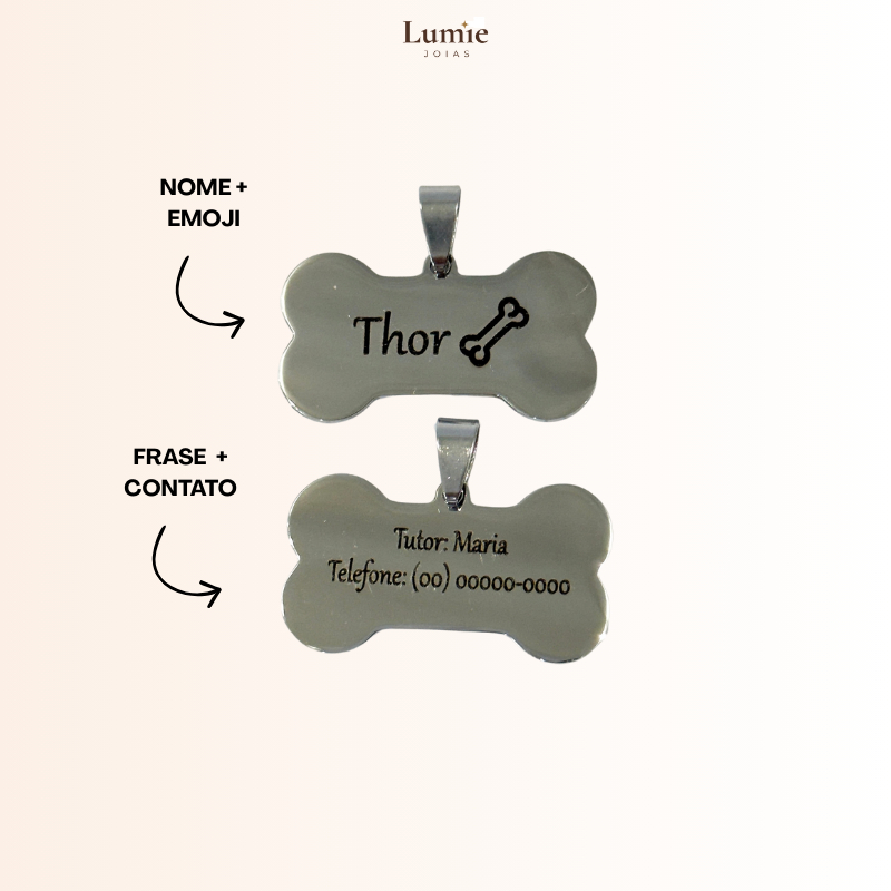Placa Pet de Identificação Pingente com Nome Tel