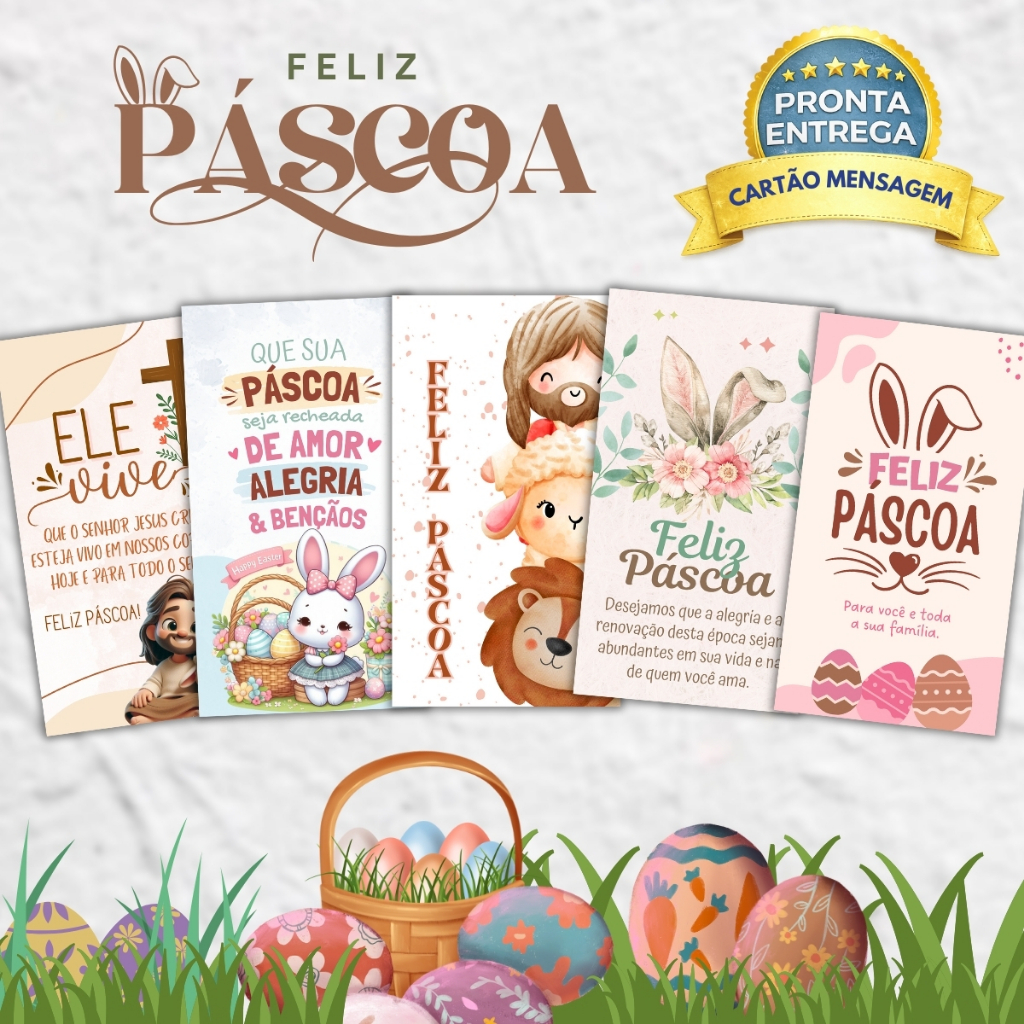 50 Ou 100 Cartões Mensagem Feliz Páscoa 9×5