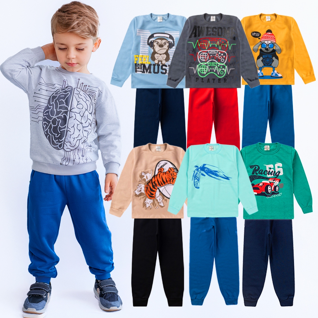 Kit 8 Peças Conjunto Moletom Infantil Menino 1 ao