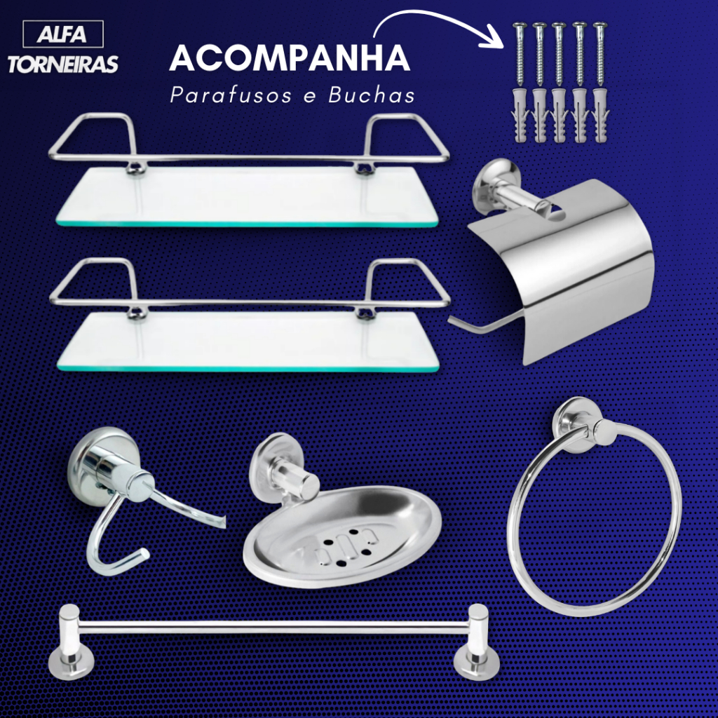 Kit Acessórios para Banheiros 5 peças + 2 Porta 
