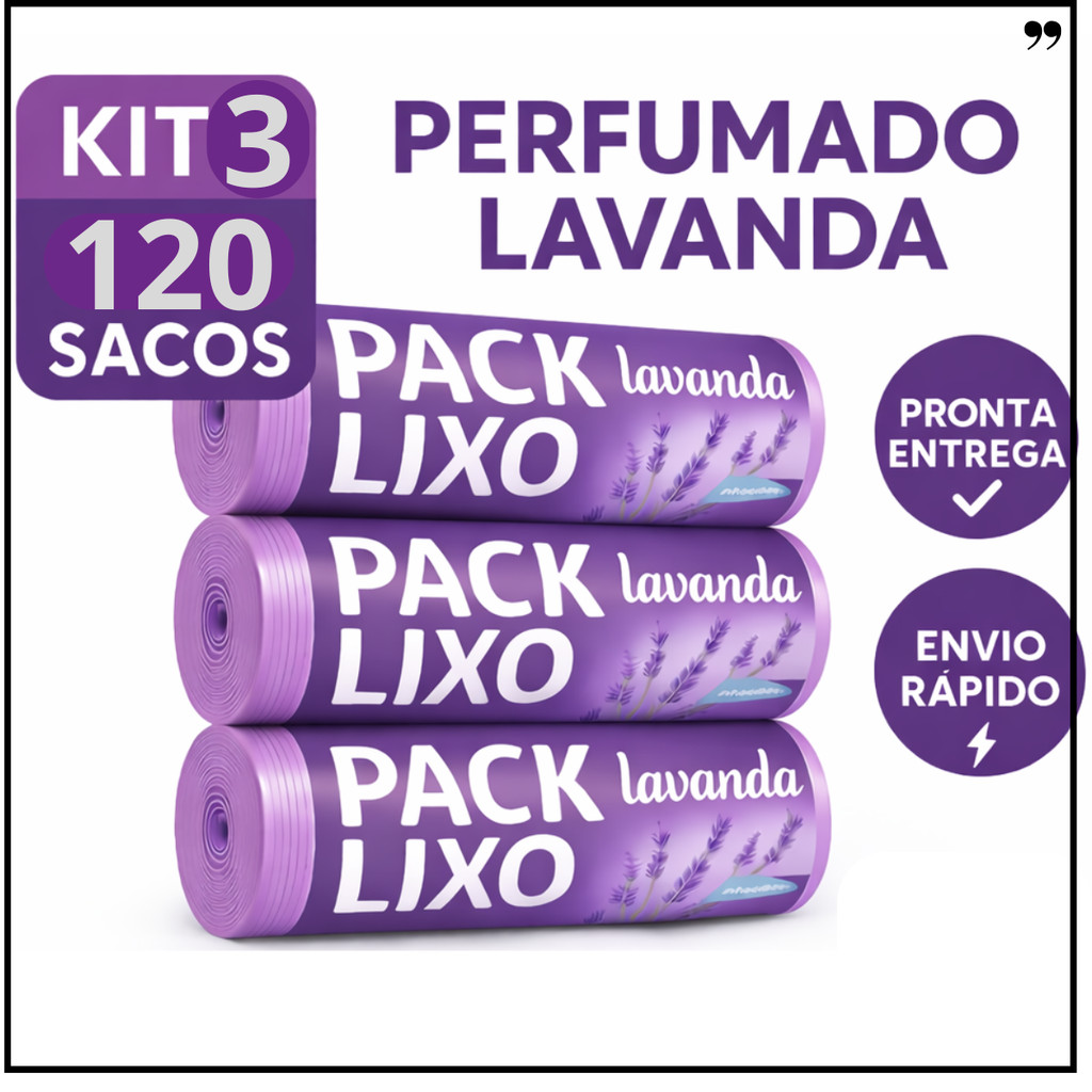 Sacos de Lixo Perfumados Lavanda | Kit 3 com 120 S
