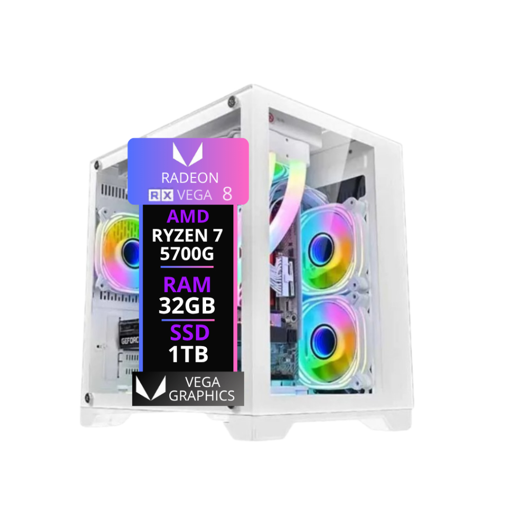Pc Gamer Branco Aquário Ryzen 7 5700G+32GB 3200Mh