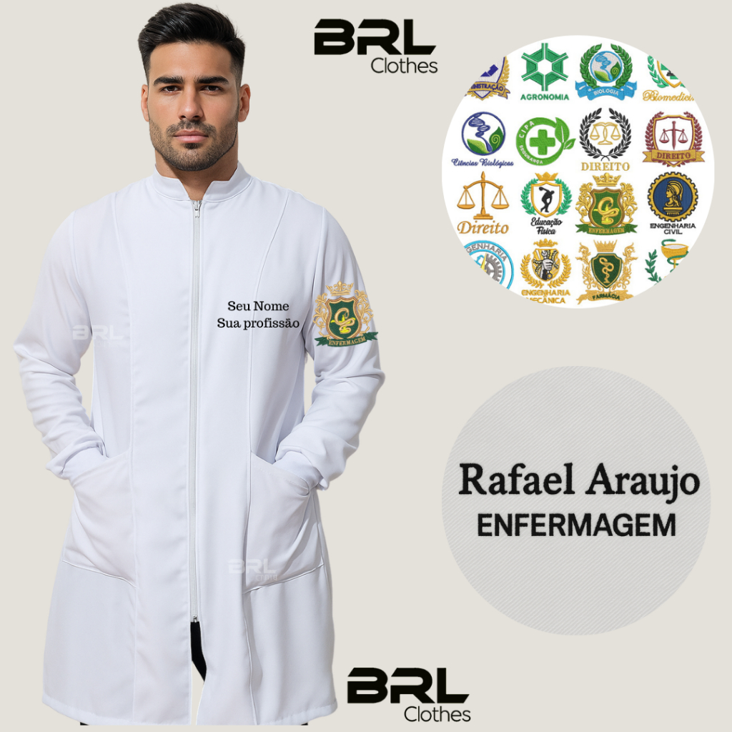 Jaleco Masculino Branco Personalizado  BORDADO Nom