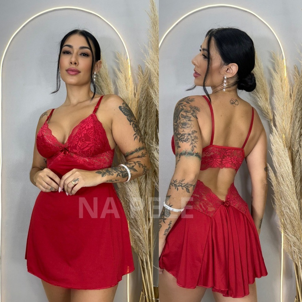 Camisola Sensual com Renda Decote Costas sem bojo 