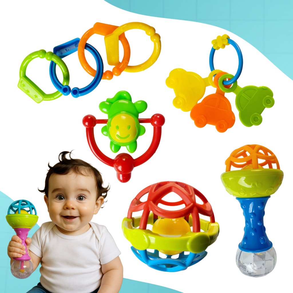 Kit 8 Chocalhos Para Bebê Brinquedo Sensorial Mor
