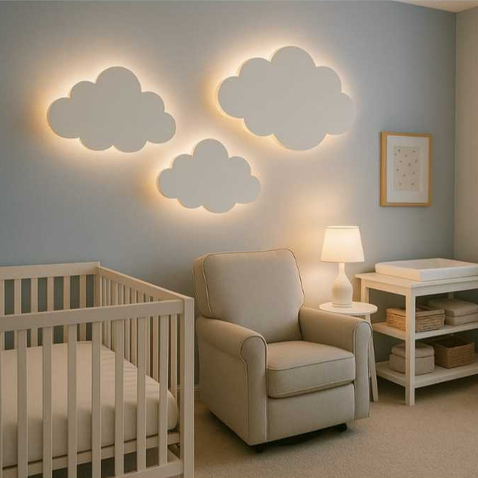 Kit 3 Luminária Nuvem Em MDF 15mm  Led Branca Que