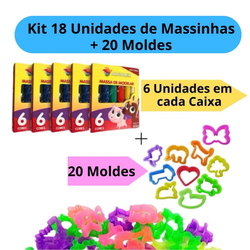 Kit 18 Unidades de Massinha de Modelar + 20 Cortad