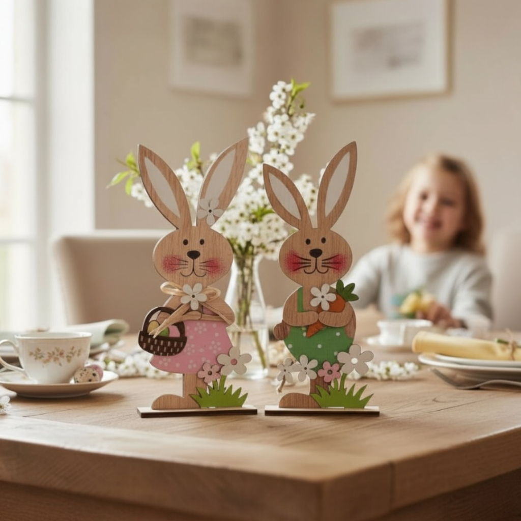 Enfeite Decorativo de Páscoa em Madeira  Casal Co