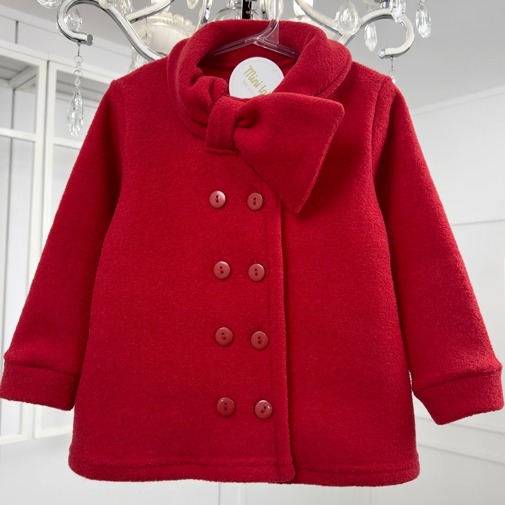 Casaco Infantil Bouclê Vermelho Gola Laço Com Bo