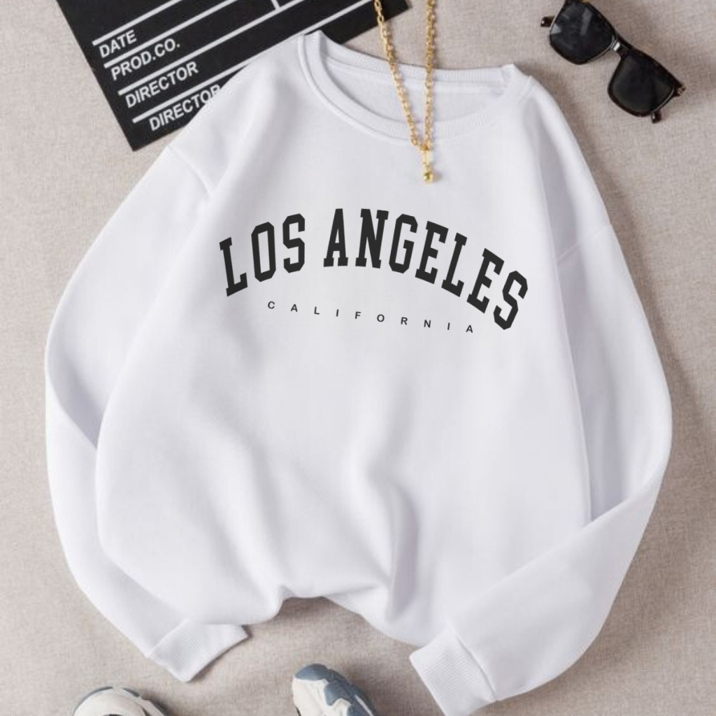 Moletom Feminino Gola Careca Flanelado Los Angeles