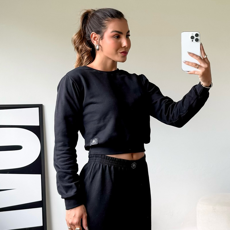 Cropped Moletom feminino Manga longa flanelado vel