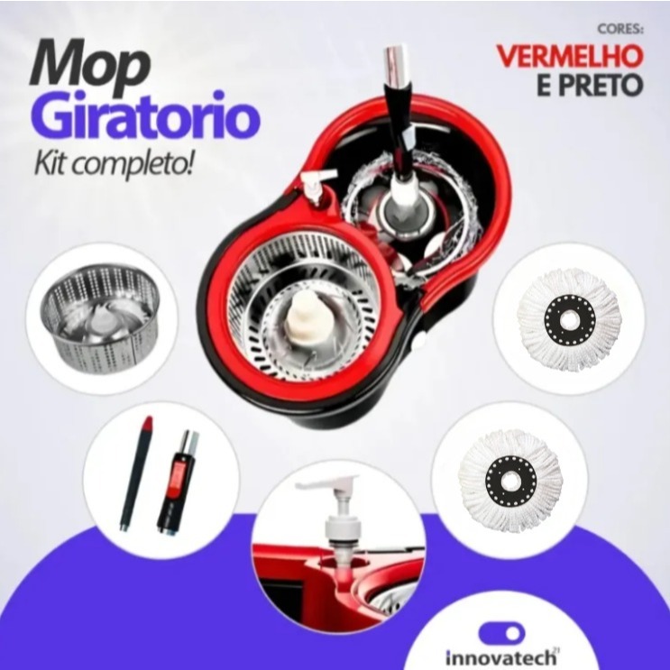 Mop Innovatech Giratório com Cesto Inox, Dispense