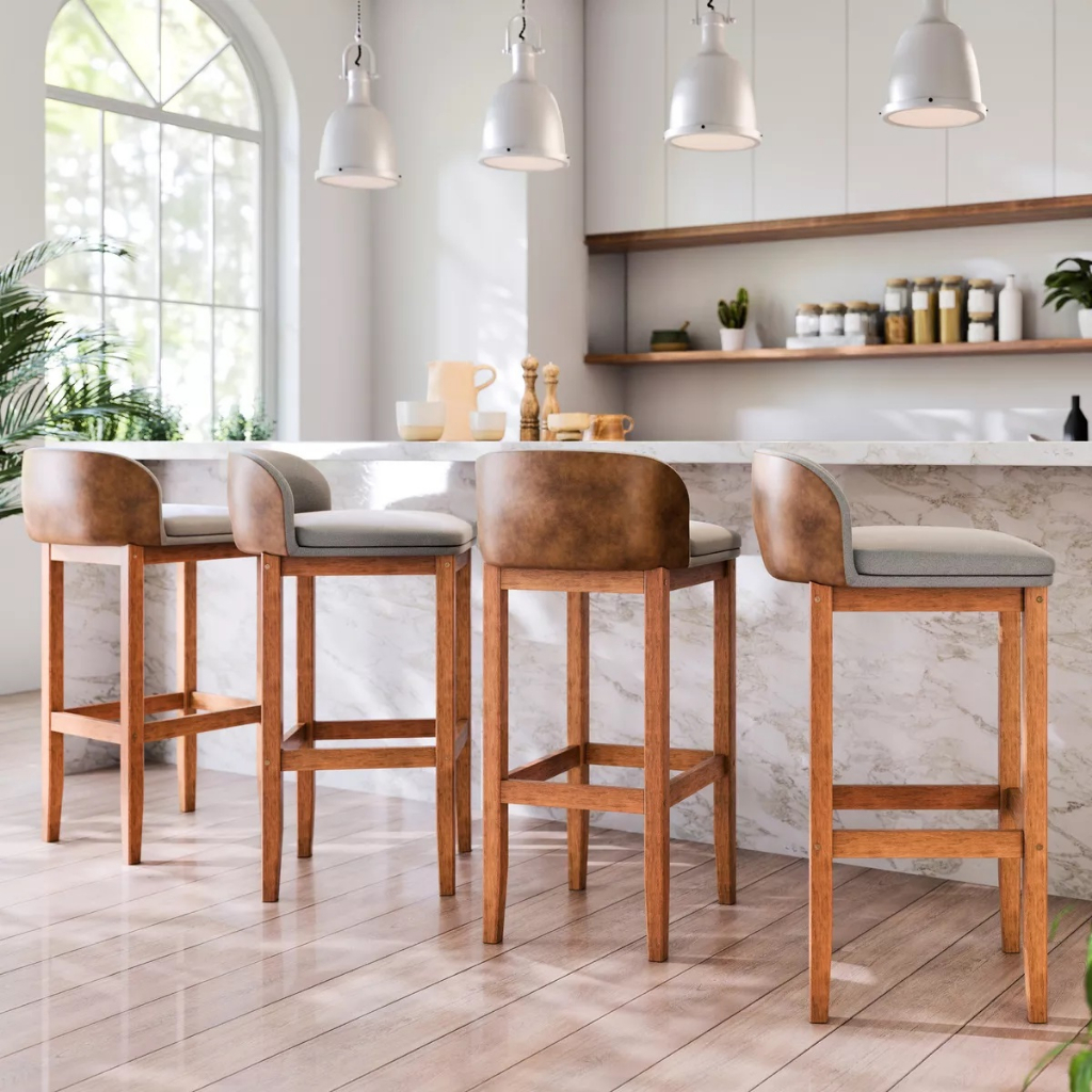 Kit 4 Banqueta Onix Bistro Pé De Madeira Encosto 