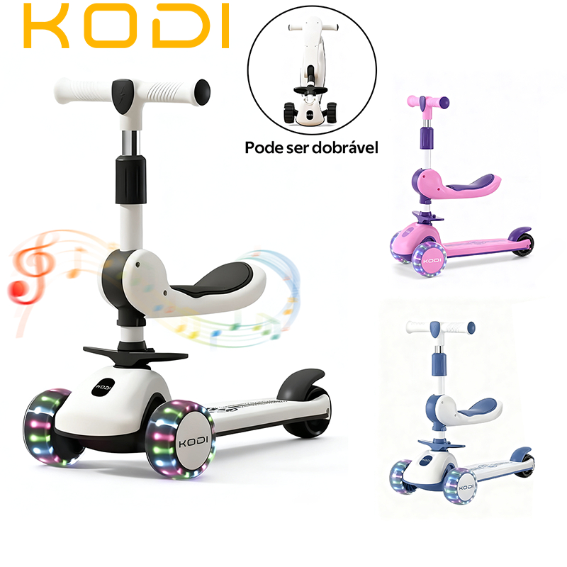 Patinete 3 em 1 para 1 a 12 Anos | Com Banco, Luze