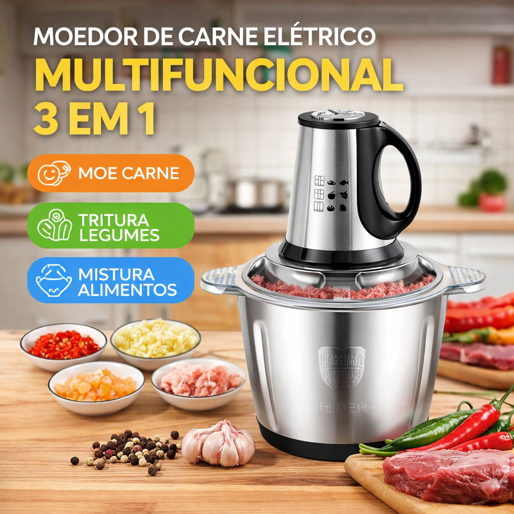 Moedor de Carne Elétrico Multifuncional 3 em 1 pa