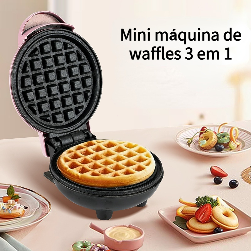 Máquina de waffles portátil três em um Mini má