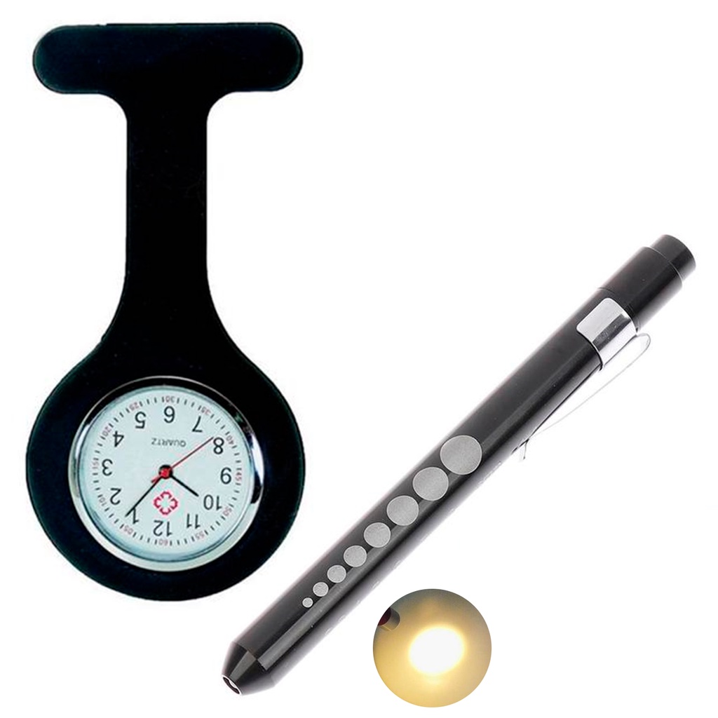 Relógio Lapela Silicone Enfermagem Preto E Caneta