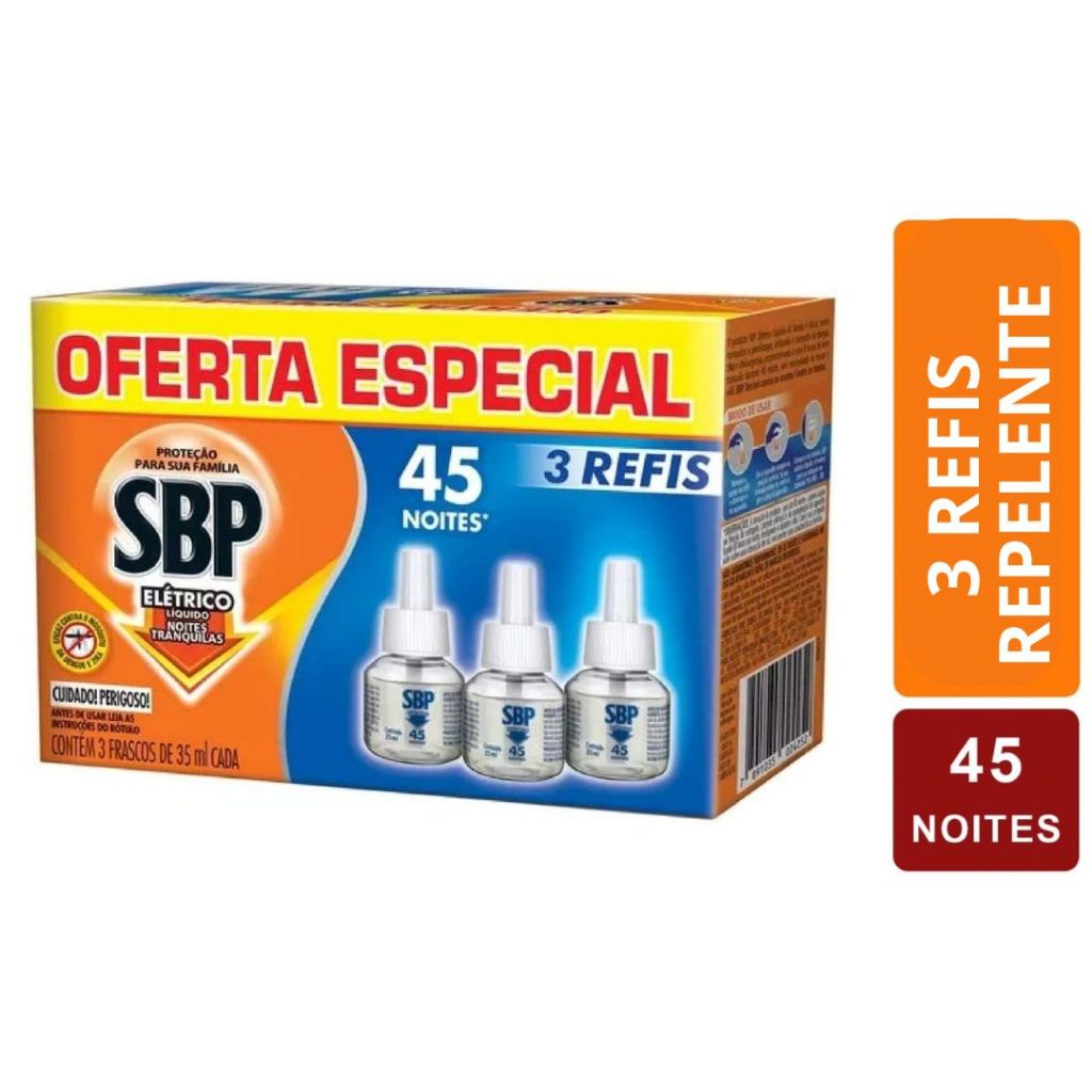 Repelente Elétrico Líquido SBP 45 Noites com 3 R