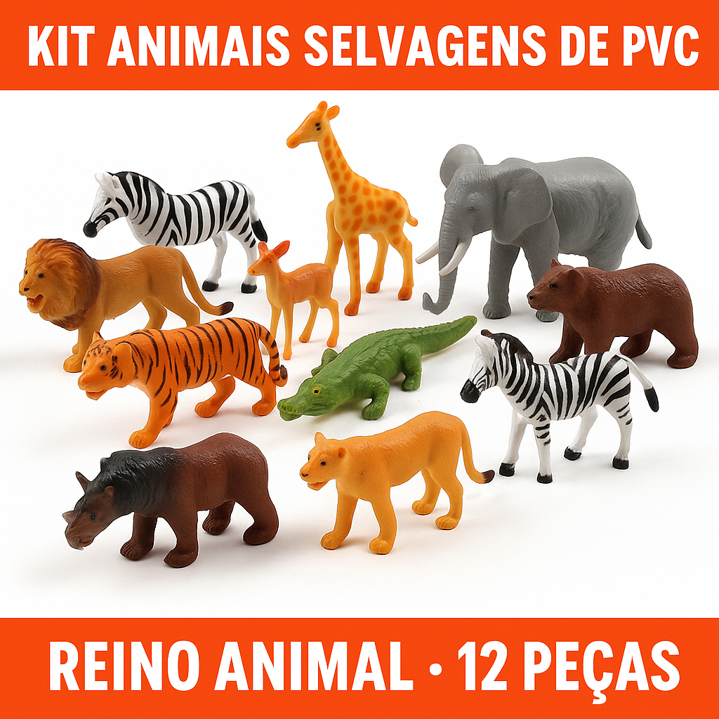 Kit Animais Selvagens de PVC com 10 Peças  Reino 