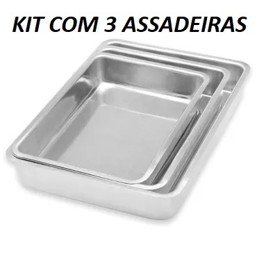 Kit com 3 Assadeiras Formas Para Bolo Retangular A