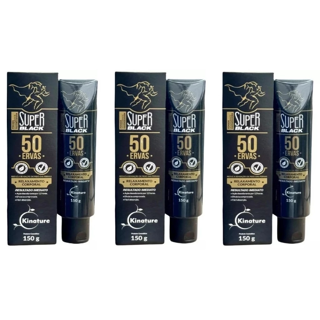 Kit 3 Pomadas 50 Ervas Super Black 150g Alívio Mu