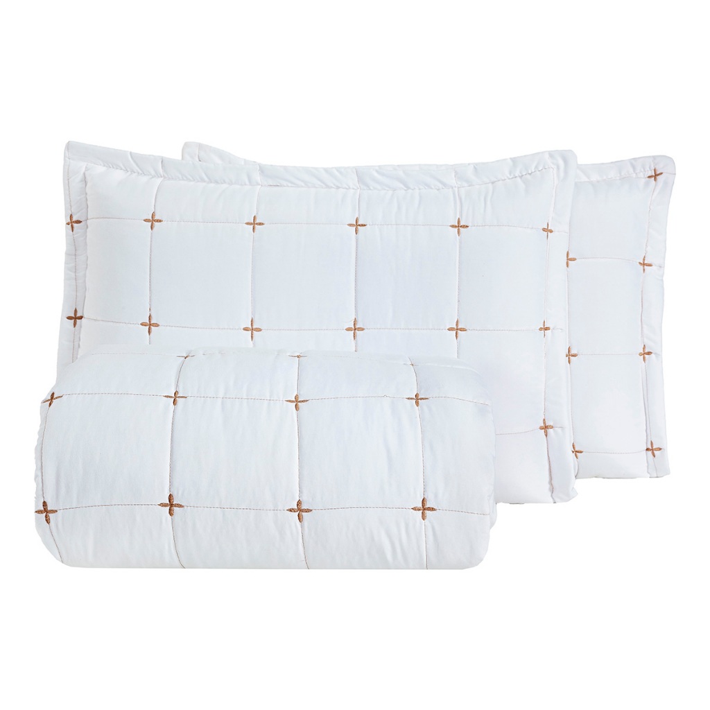 Cobre Leito Colcha Lisboa Bordado Dupla Face Queen