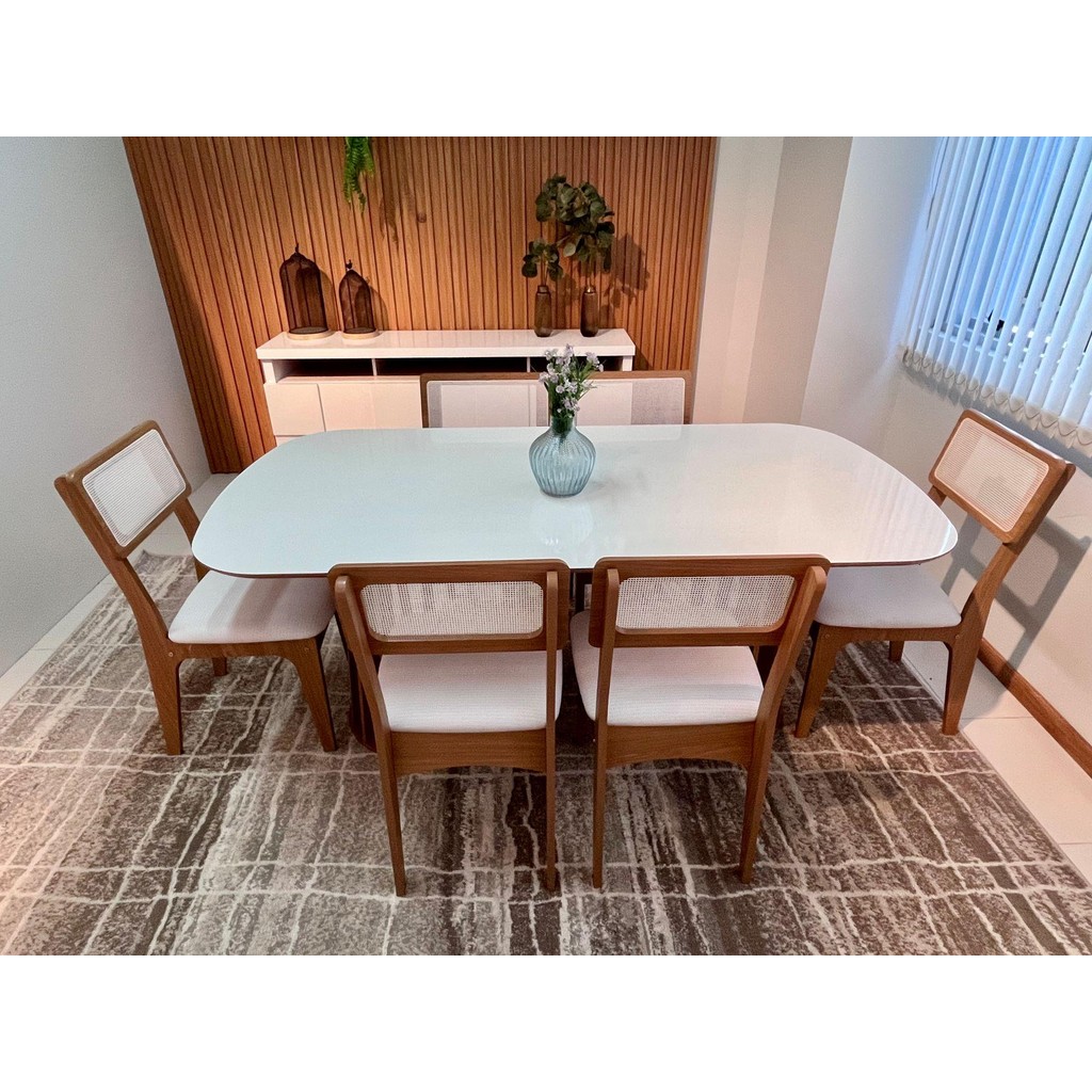 Conjunto Kit Mesa de Jantar Oval 6 Cadeiras Tela n