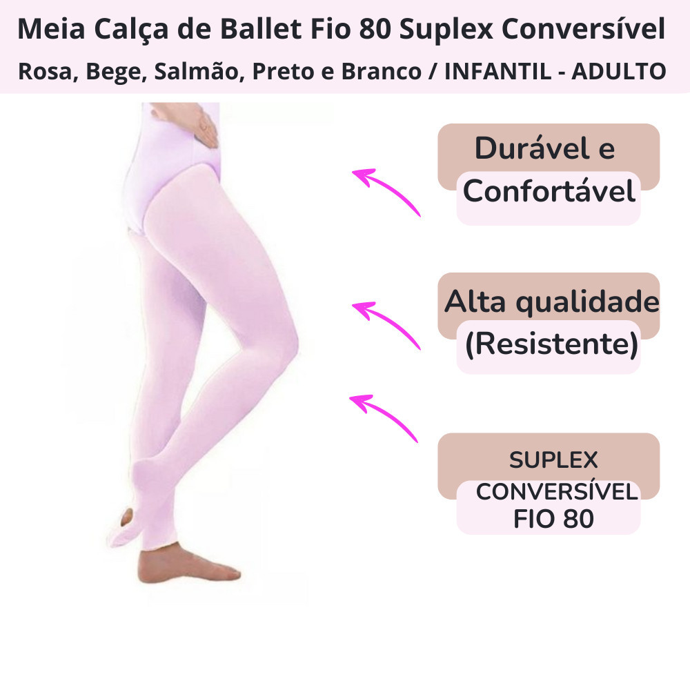 Meia Calça de Ballet  Conversível Fio 80 Suplex 