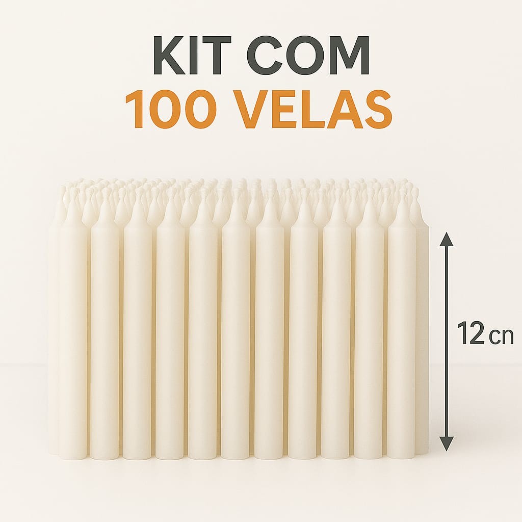 Kit 100 Velas Palito Branca Parafina Pura Queima P