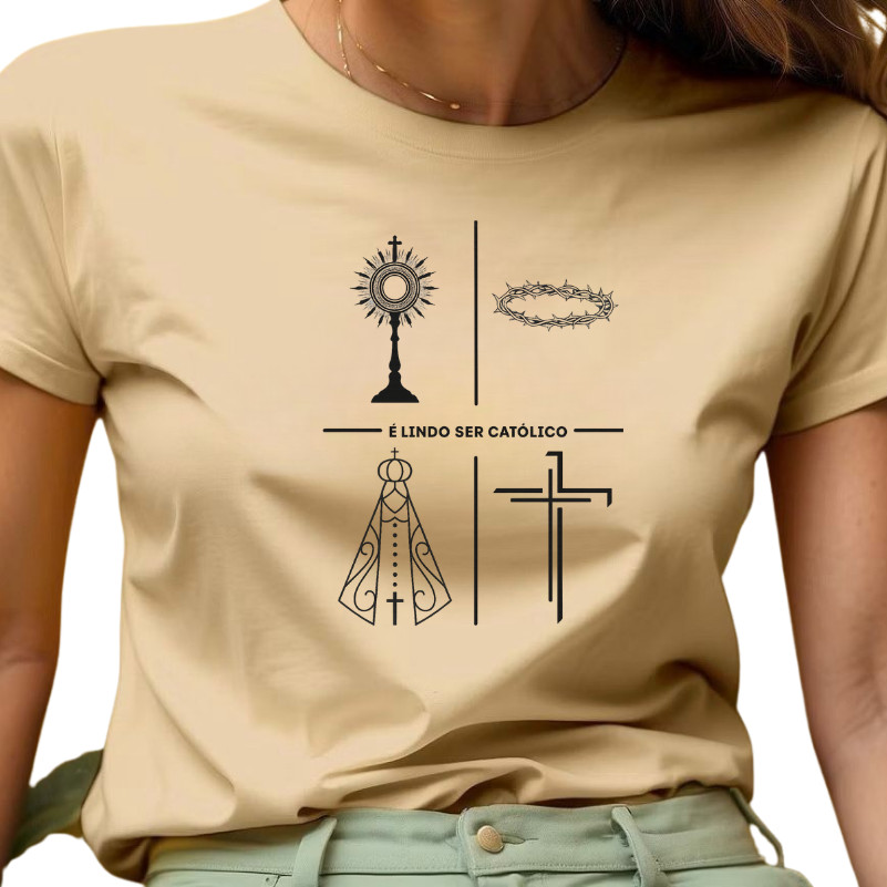 Camiseta Unissex Moda Católica Estampada Minimali