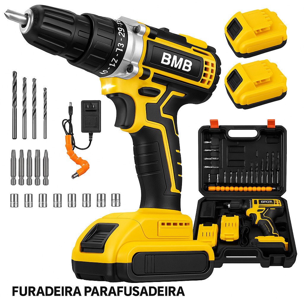 Parafusadeira 2 Baterias 48v Furadeira Maleta 24pc